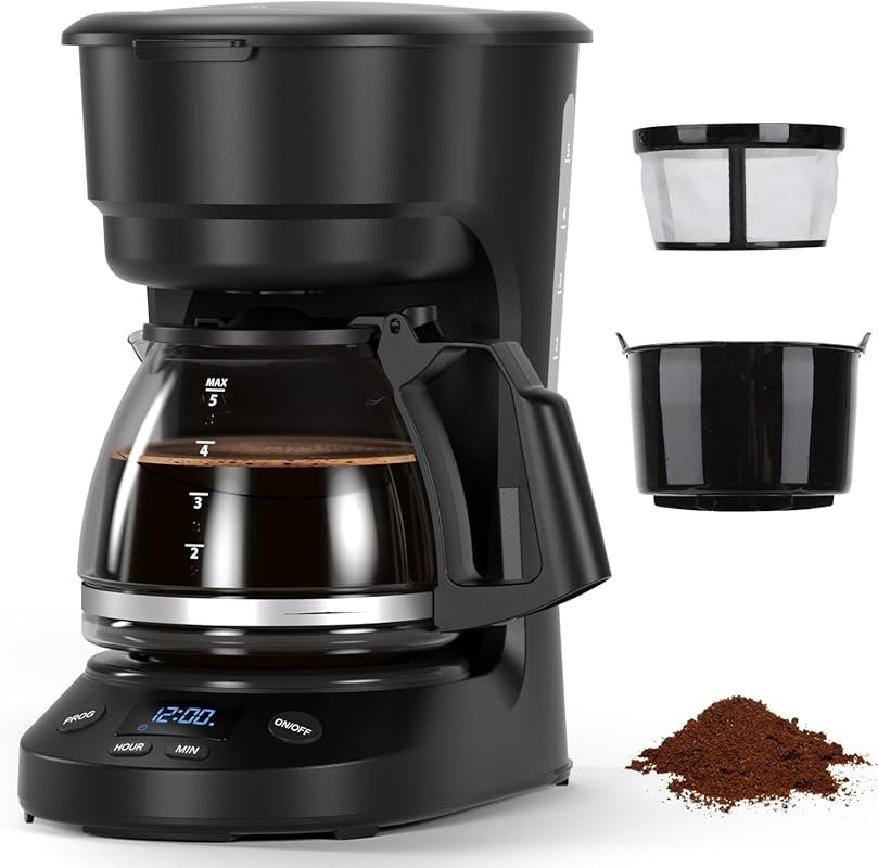 Electactic 5-Cup Programmable Drip Coffee Maker with Digital Clock & 2