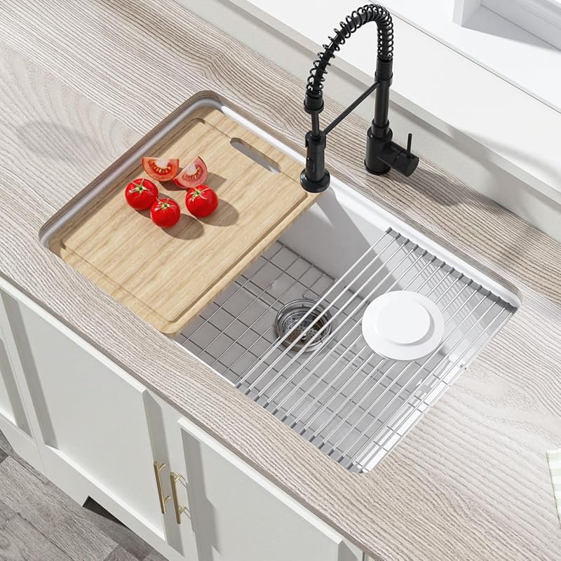 Miuara White Fireclay Undermount Workstation Sink 30 Inch with Dual Mo