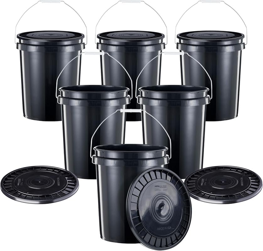 United Solutions 5-Gallon Heavy-Duty Snap-On Lid Buckets – 6 Pack BPA-