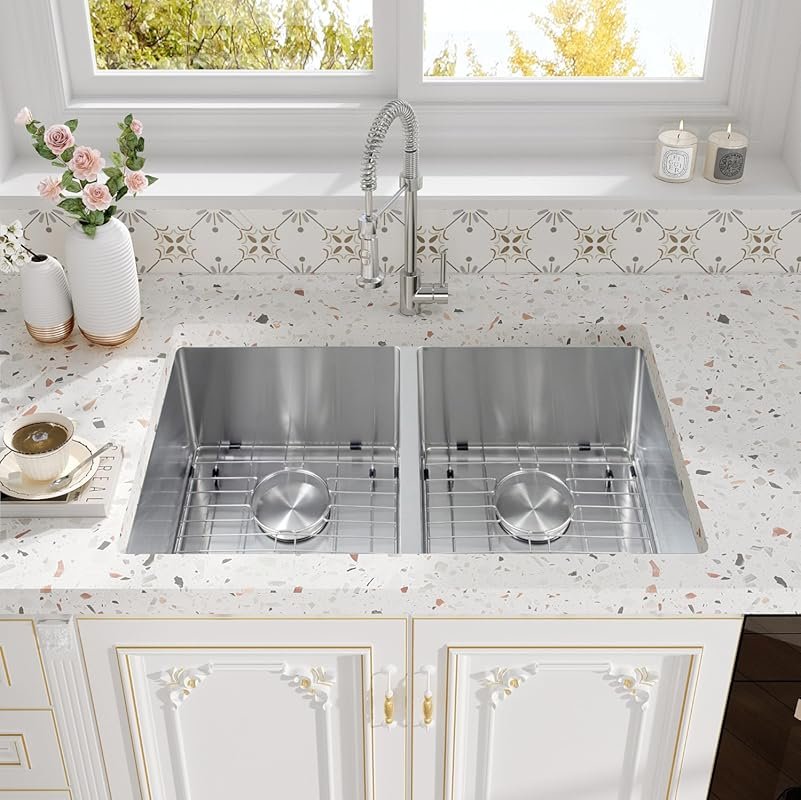 Rhbamoa 30-Inch Double Bowl Undermount Sink with T304 Stainless Steel,