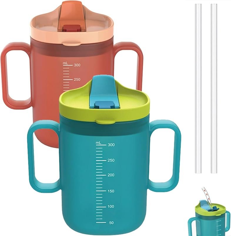 2 Pack Senior Silicone Spill Proof Sippy Cups with Straws for Elderly 