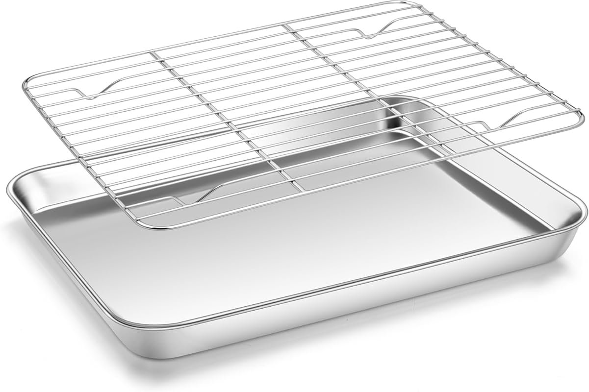 Homikit 9x13 Stainless Steel Baking Pan with Wire Rack, Nonstick & Dis