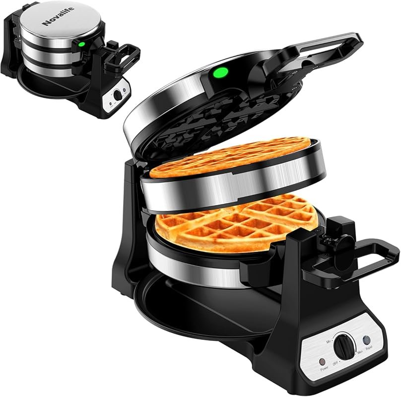 1400W Double Flip Belgian Waffle Maker with Rotating Nonstick Plates &