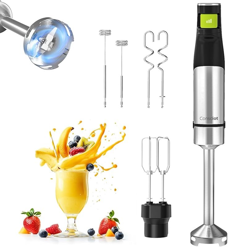Consciot 1100W 4-in-1 Immersion Blender with Stainless Shaft & Trigger