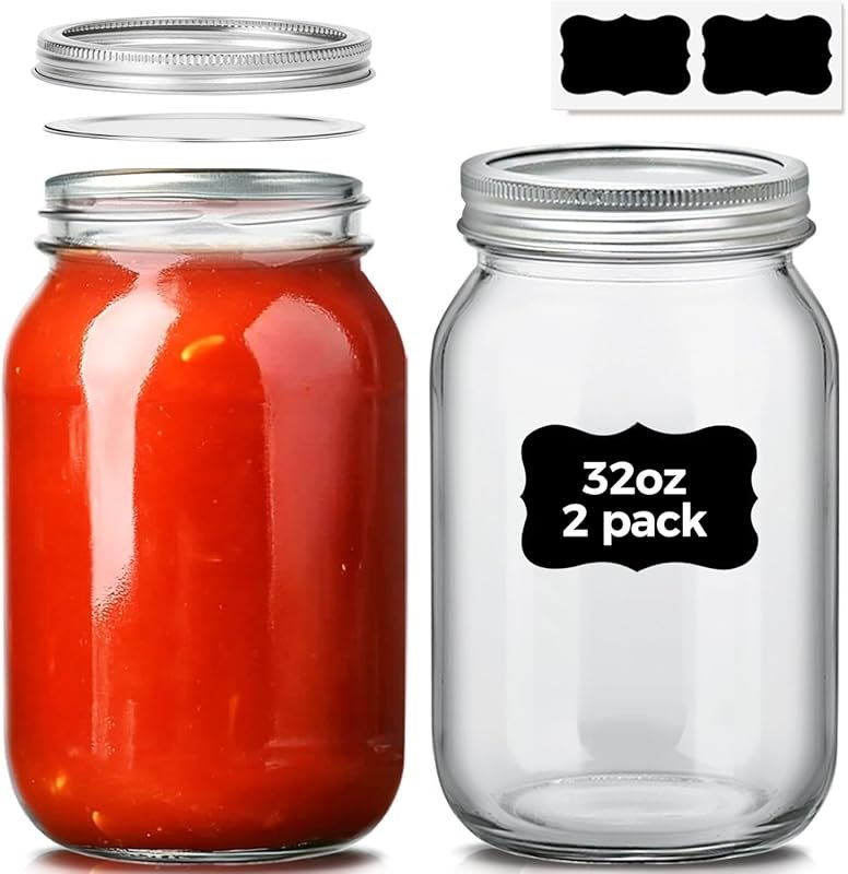 ComSaf 2 Pcs 32 oz Wide Mouth Mason Jars with Seal Bands for Pickles, 
