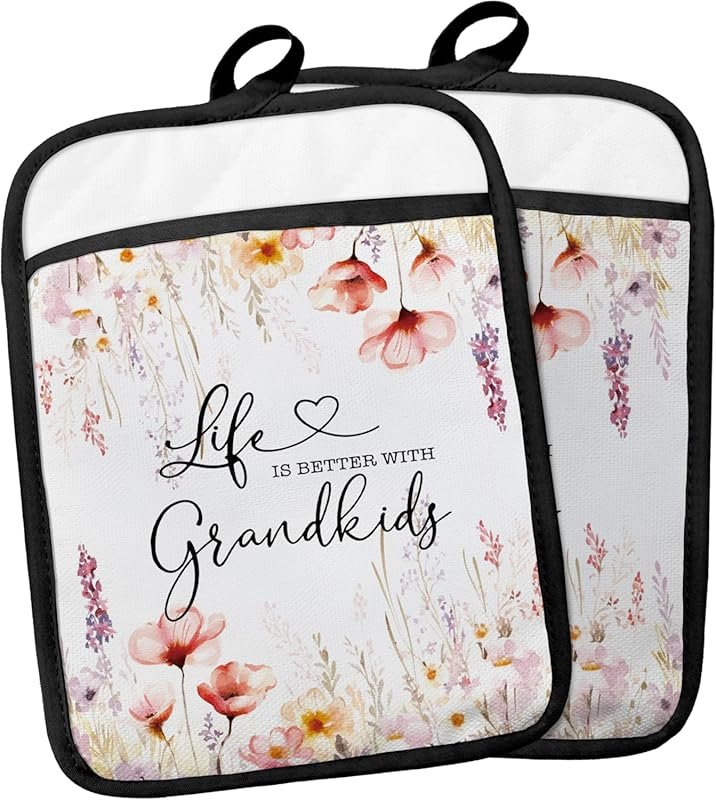 Grandkids Gifts Pot Holders with Pockets – Heat Resistant Oven Glove f