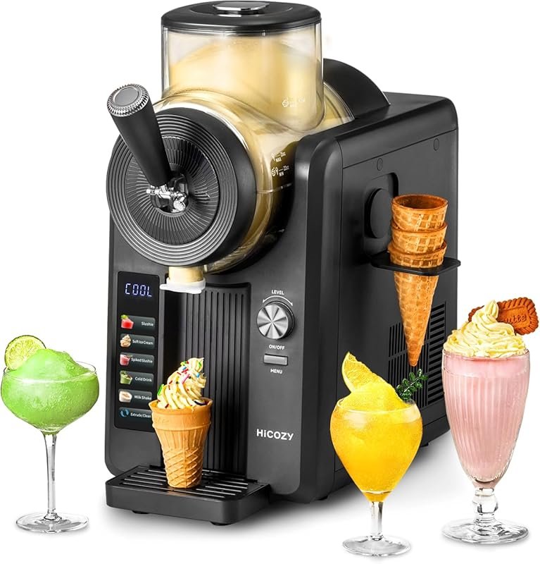 HiCOZY F3 No Ice Slushie Machine with 5 Presets for Soft Serve, Milksh