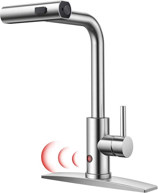 FORIOUS Touchless Waterfall Kitchen Faucet, Brushed Nickel, Pull Down 