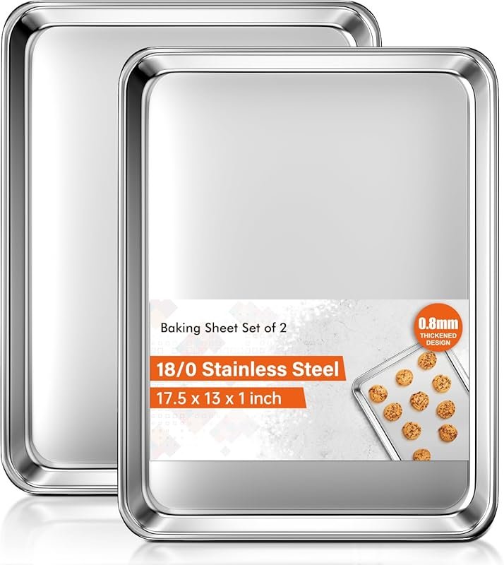 Commercial Grade Stainless Steel Baking Sheets (2 Pack), 18x13