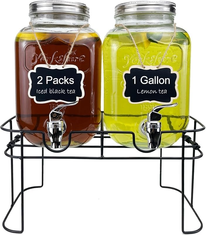 1 Gallon Glass Drink Dispenser with Spigot & Stand for Lemonade, Juice