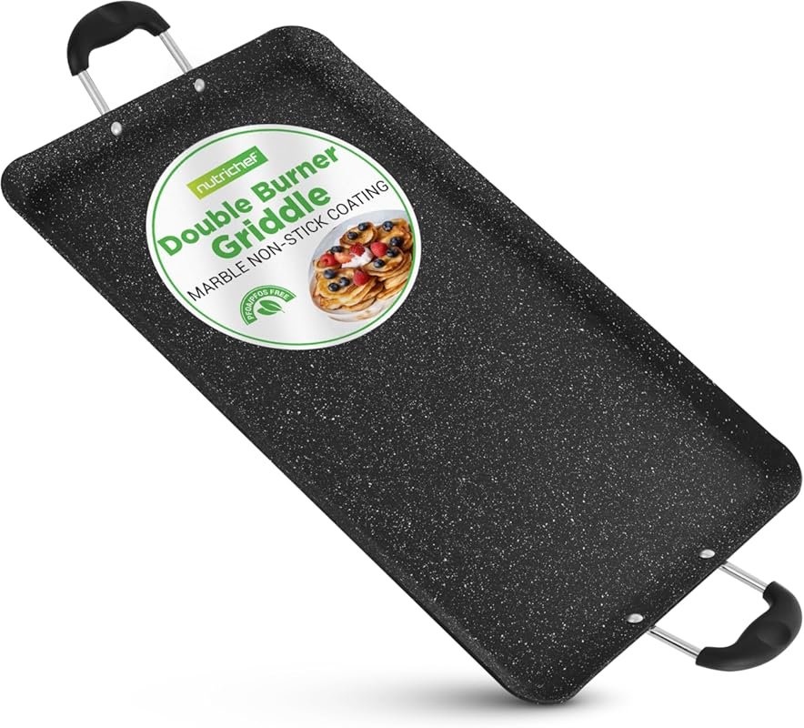 Nutrichef Double Burner Non-Stick Griddle, Dishwasher Safe, PFOA-Free,
