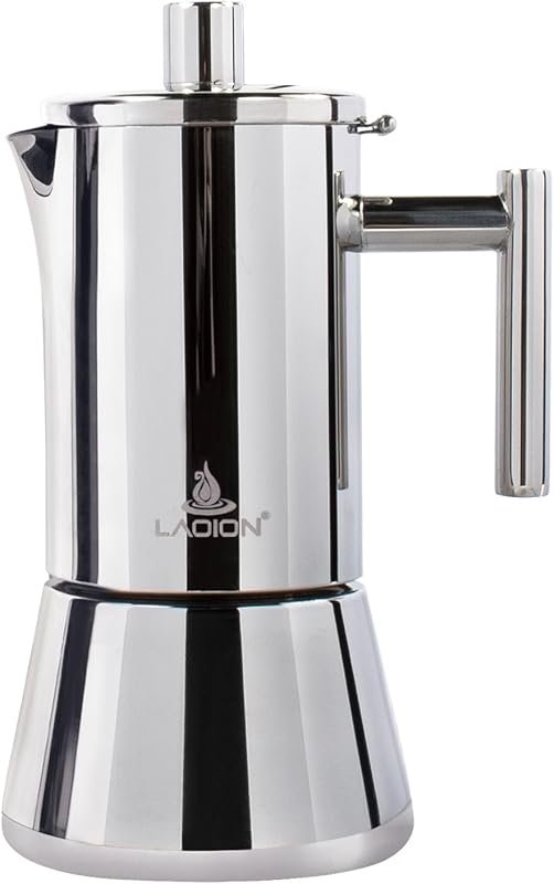LAOION 4Cup Stainless Steel Moka Pot, 6.8 oz Stovetop Espresso Maker f