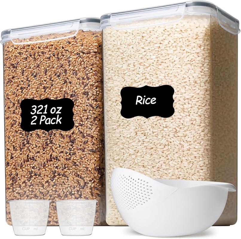 ComSaf 2-Pack Large Airtight Rice Containers with Lids and Washer