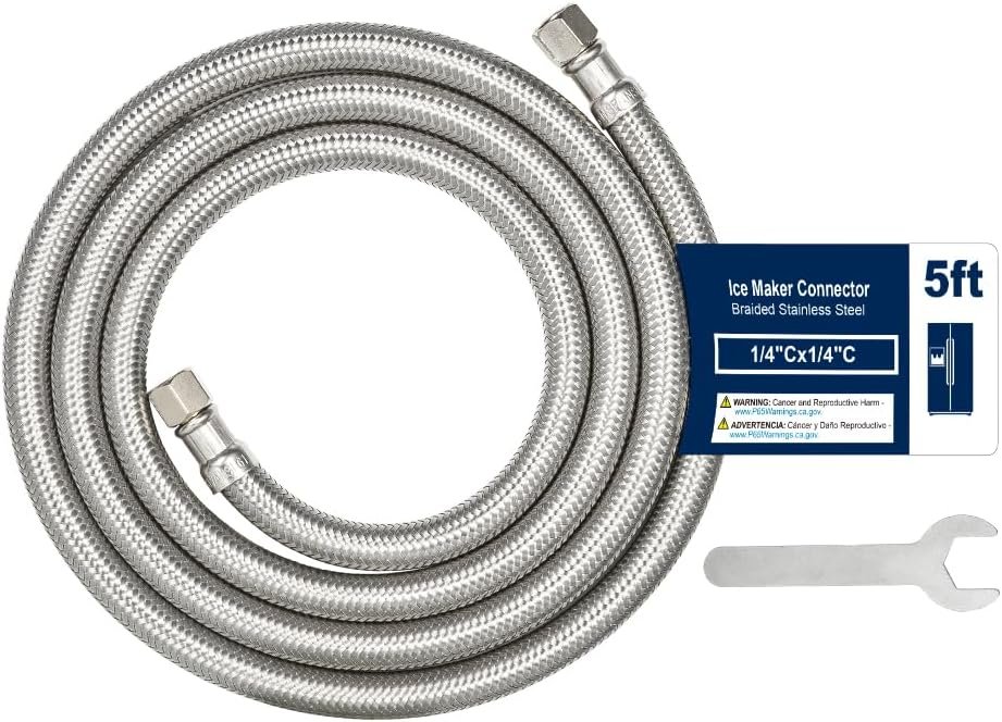 Flexible 5ft Stainless Steel Braided Refrigerator Water Supply Tube wi