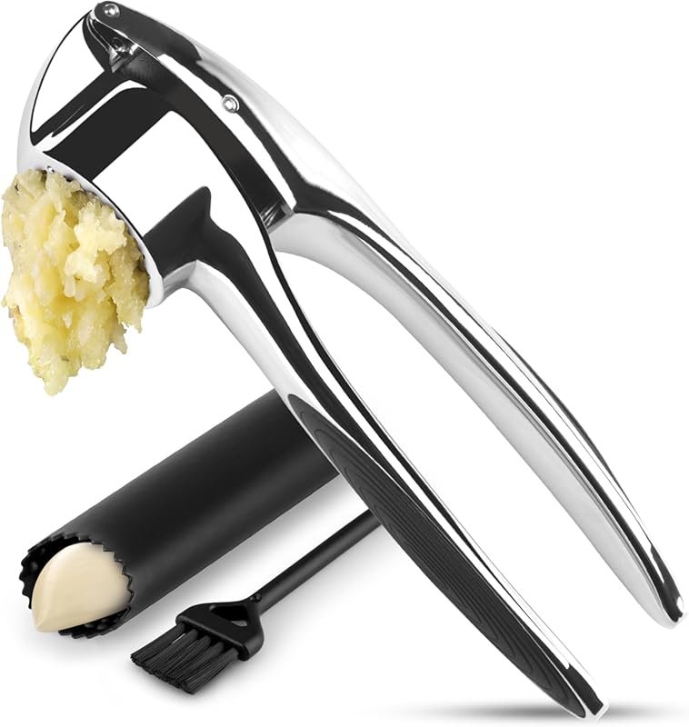 Zulay Kitchen Premium Chrome Garlic Press Set with Peeler & Brush – Ru