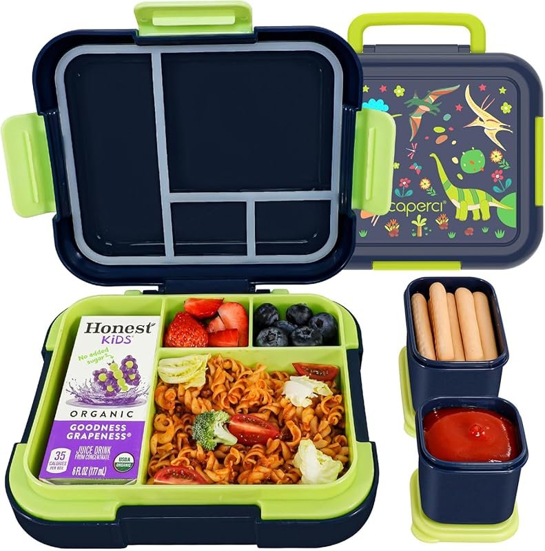 Caperci Kids Bento Box with 2 Modular Containers, 4-Compartment, Porta