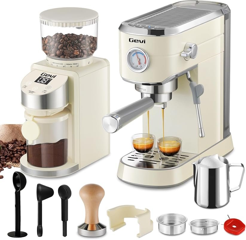 Gevi Espresso Machine 20 Bar with Built-in Burr Grinder, 35 Precise Gr