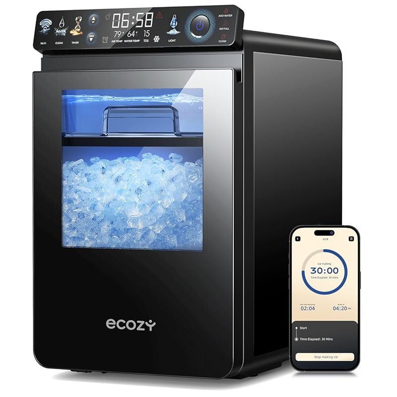 ecozy Smart Pebble Ice Machine, 44lbs/Day Soft Pellet Ice, APP Control