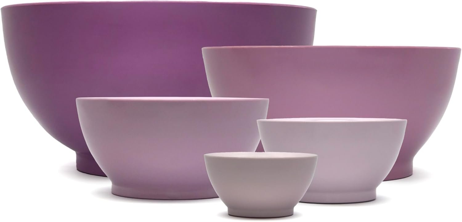 5-Piece Non-Spill Plastic Mixing Bowl Set with Concave Lip & Non-Slip 