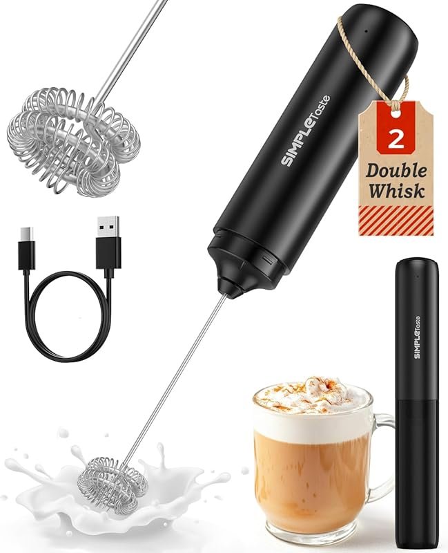 SIMPLETASTE USB-C Rechargeable Electric Milk Frother with Stainless St