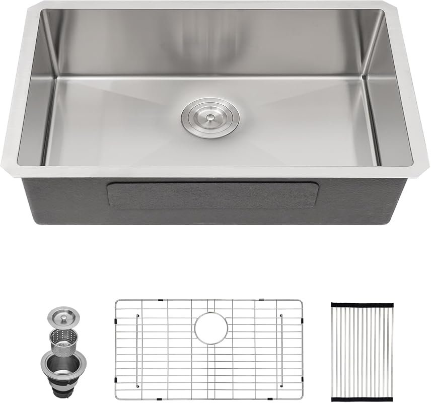 Couoko 30x18 Inch Undermount Single Bowl Stainless Steel Kitchen Sink 