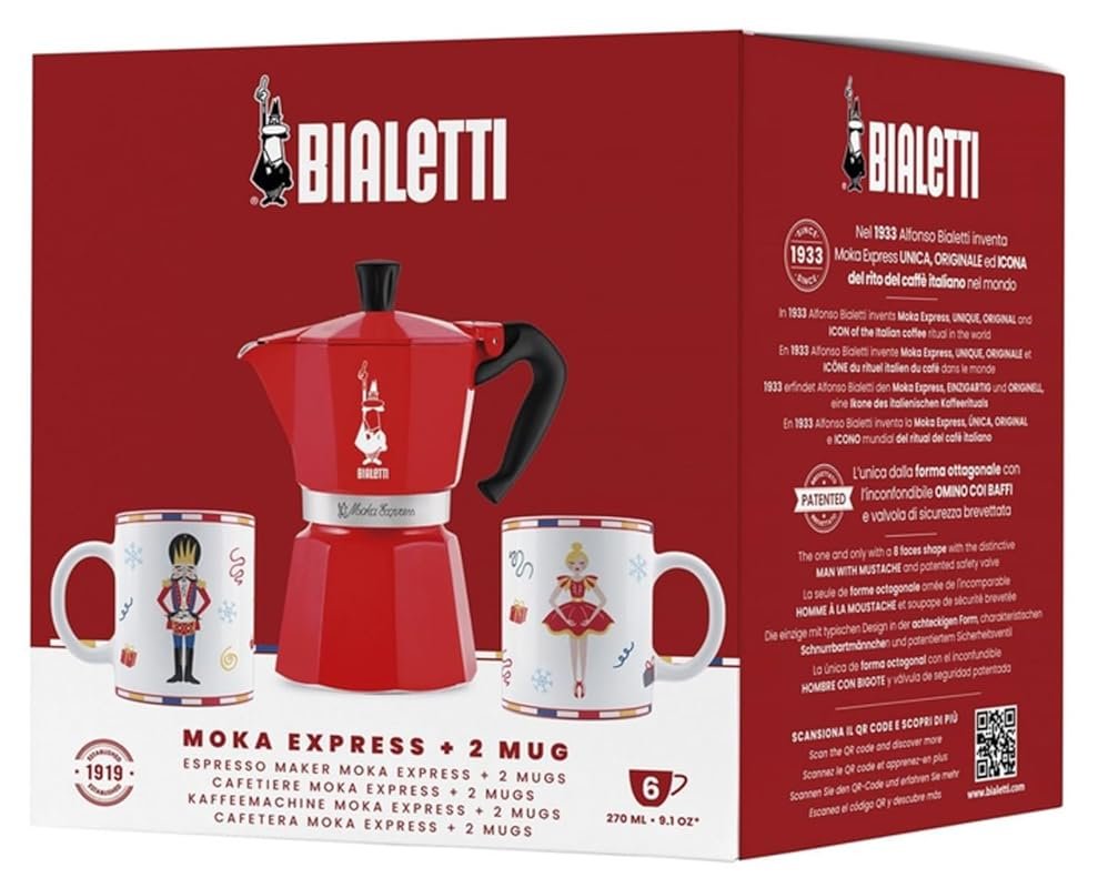 Bialetti Moka Express Red – Iconic 6-Cup Italian Stovetop Espresso Mak