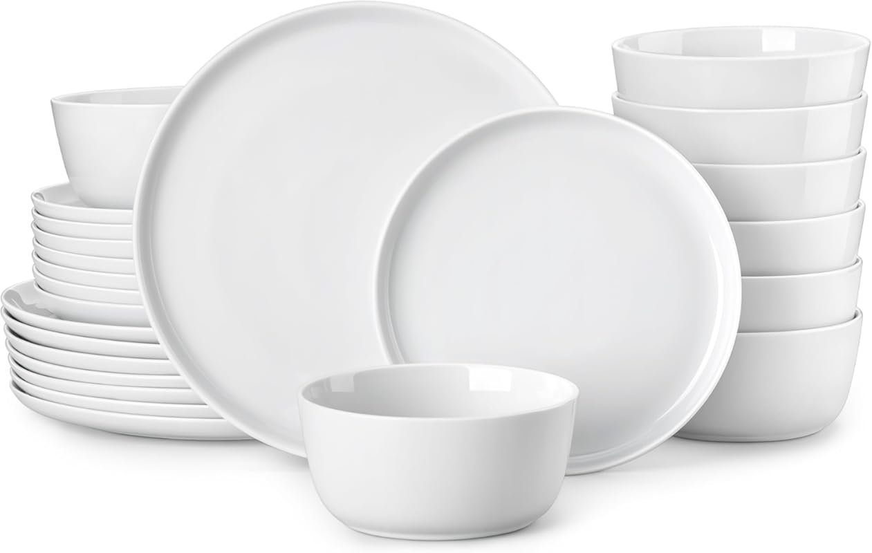 MALACASA 24-Piece Premium Porcelain Dinnerware Set for 8, Chip & Scrat