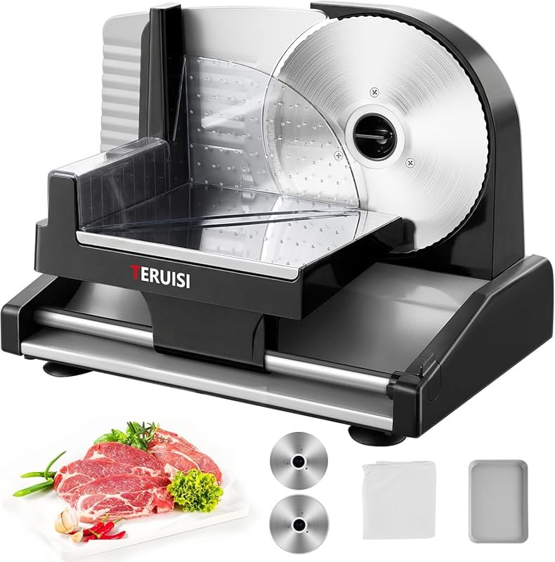 200W Electric Food Slicer with Two Removable Blades, Adjustable Thickn