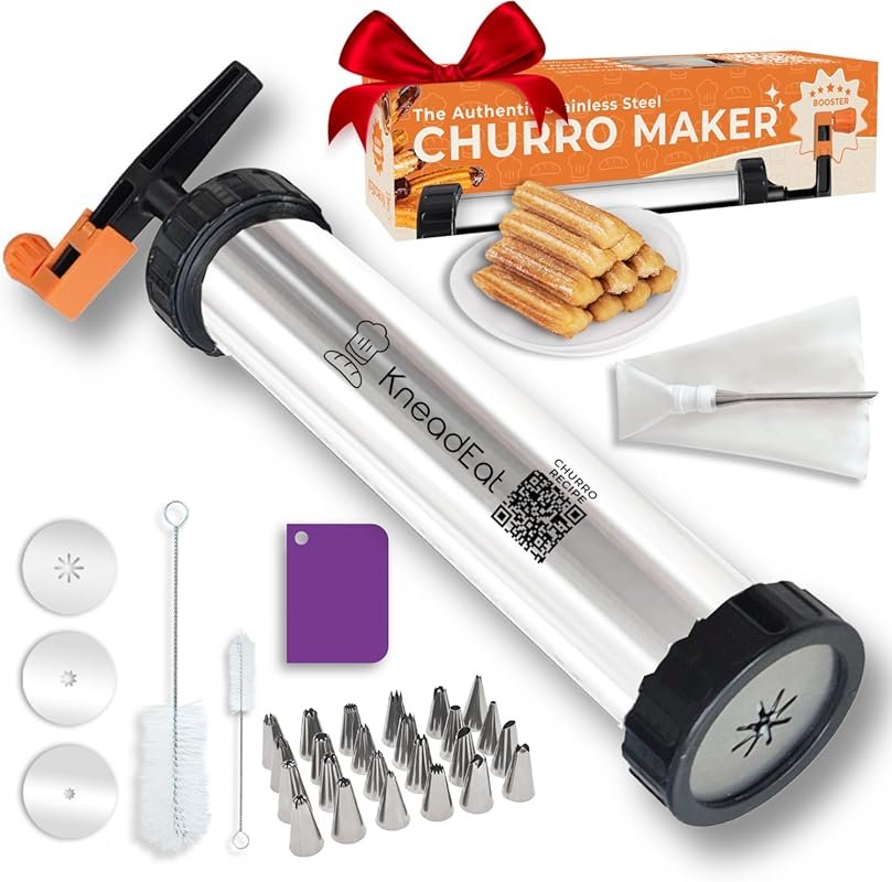 KneadEat Premium Stainless Steel Churro Maker Kit with XL Filling Need