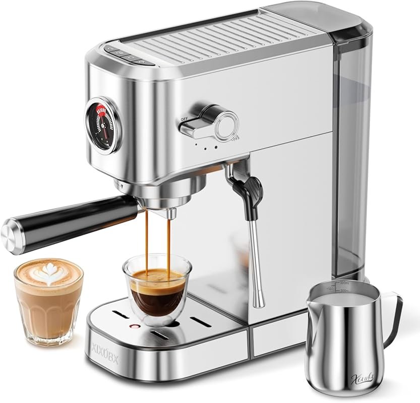 XIXUBX 20-Bar Espresso Machine with Milk Frother, 42oz Tank & Visible 