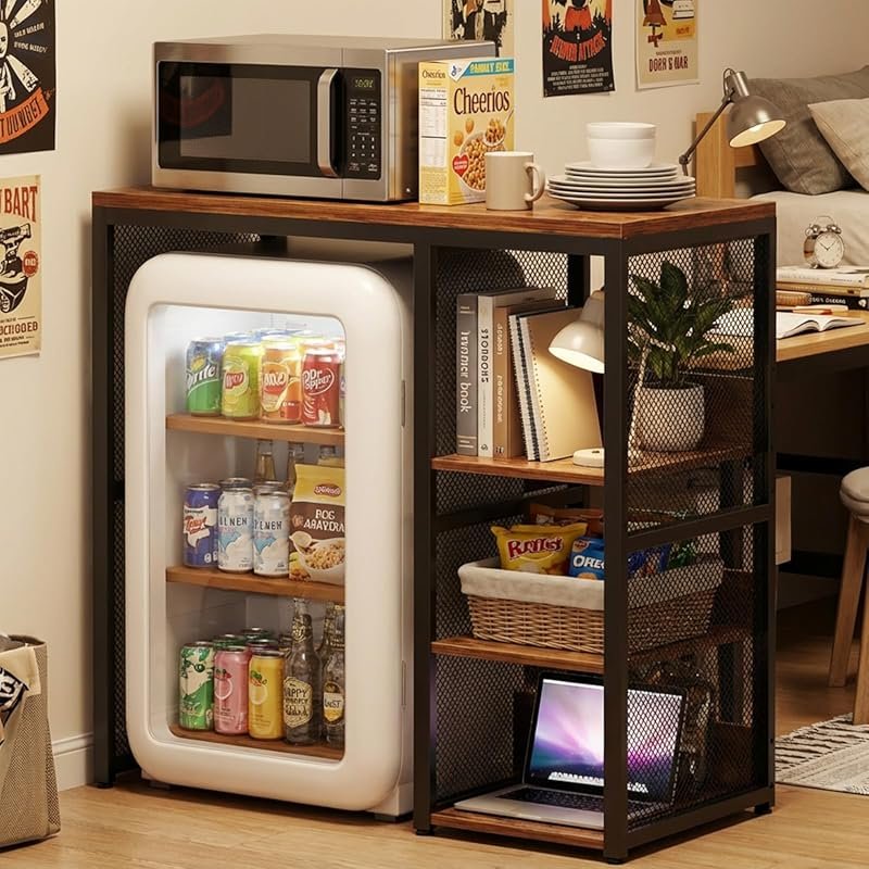 Homieasy Mini Fridge Cabinet with Power Outlet, Coffee Bar & Wine Stor