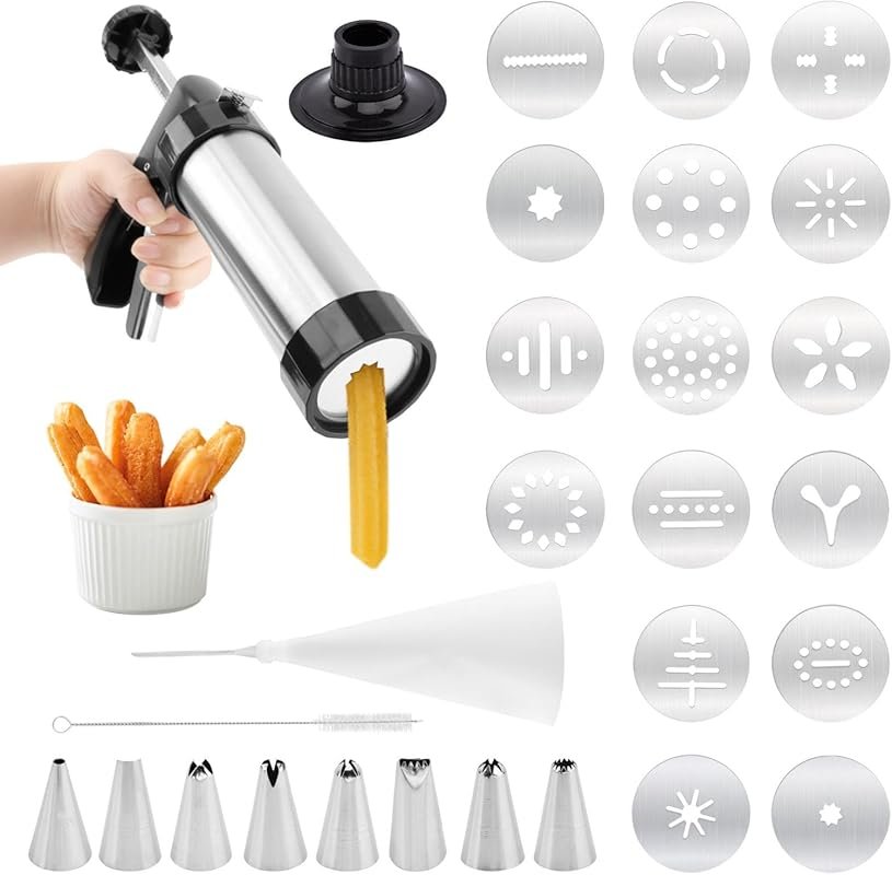 Professional Churro Maker with 16 Discs, 8 Nozzles & Cookie Press Kit 