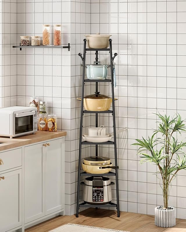 CHOEZON 6-Tier Triangle Metal Pot Rack for Kitchen, Corner Storage Org