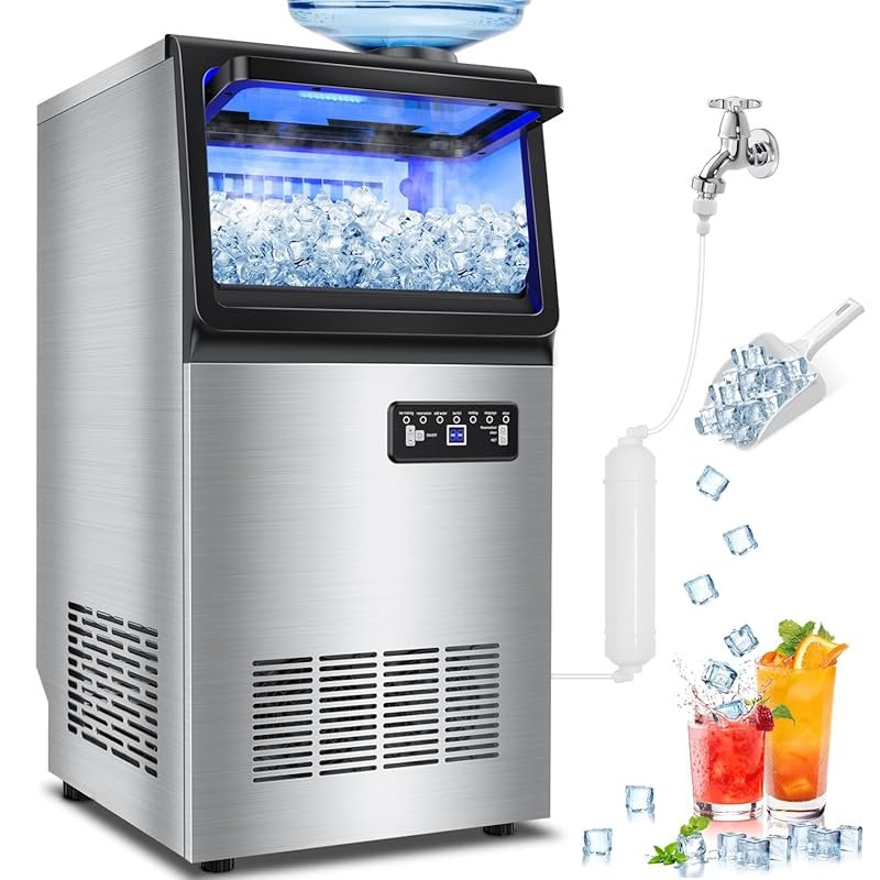 Commercial Ice Maker 140LBS/24H, Dual Water Inlet, Smart LCD, Self-Cle
