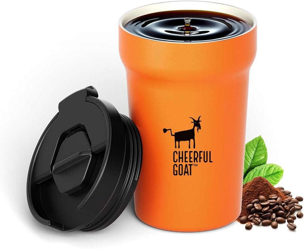 CHEERFUL GOAT 12oz Stainless Steel Insulated Travel Coffee Mug with Ce