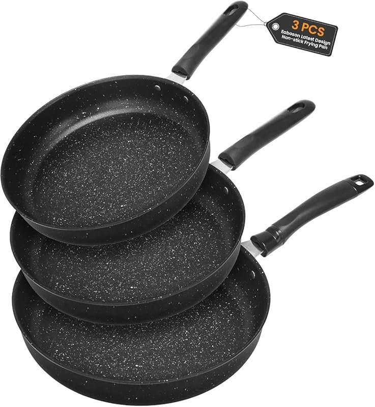 Stone Coating 3-Piece Skillet Set, Omelette Pans with Heat-Resistant H