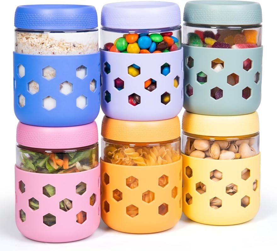Gemice 6-Pack 16 oz Overnight Oats Containers with Lids and Silicone S