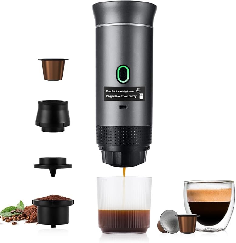 3-in-1 Portable Espresso Maker, Self-Heating 20 Bar Compatible with Ca