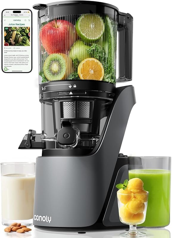 Canoly C16 Cold Press Juicer – Extra Wide Chute, 3-in-1 Strainers, Spa