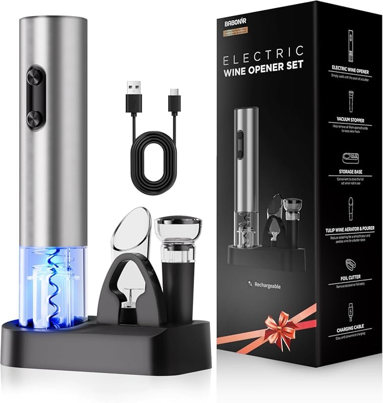 USB-C Rechargeable Automatic Wine Opener with Aerator, Foil Cutter & V