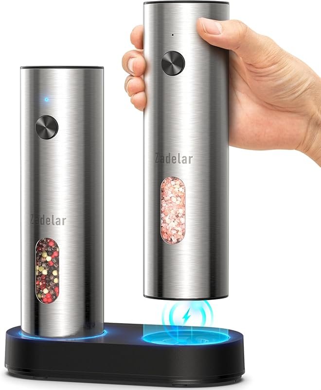 Electric Salt and Pepper Grinder Rechargeable, USB-C Charging, LED Lig