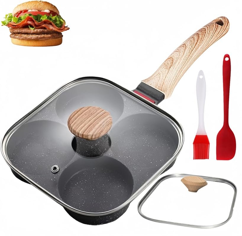 HUPECHAM 4-Cup Nonstick Granite Egg Frying Pan with Lid
