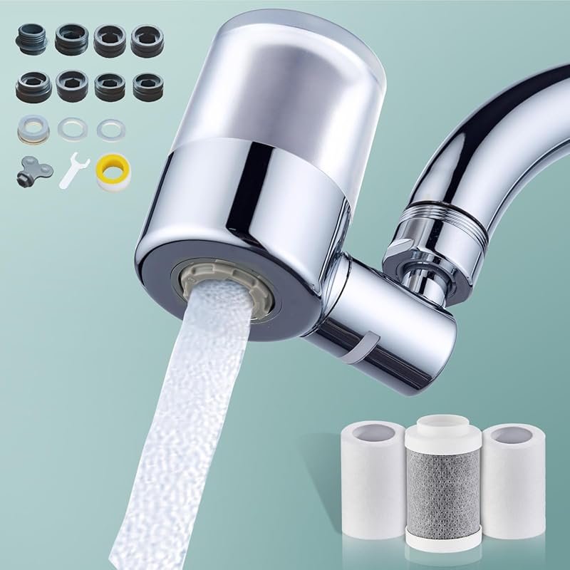 ATQ Faucet Filter, 3pcs Filters, Reduce Chlorine & Lead, 720° Rotating