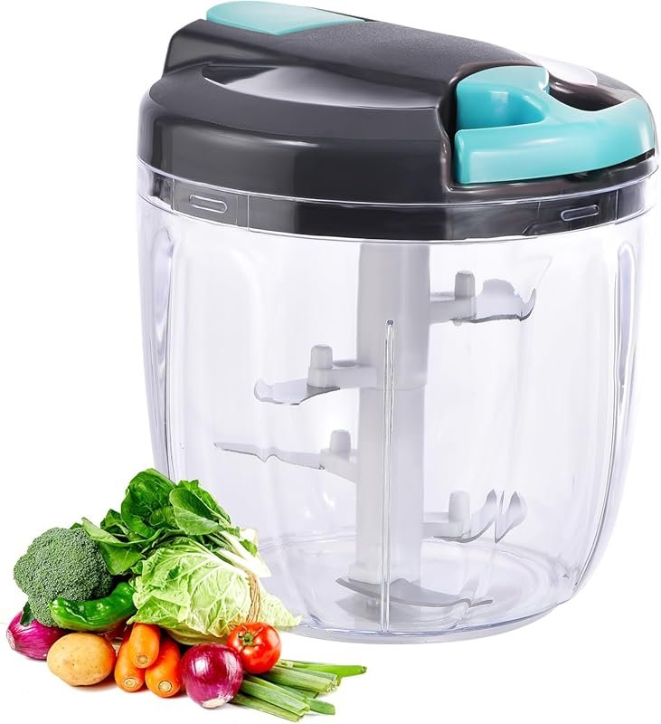 Manual Food Processor with 900ml Capacity, Hand Pull String Vegetable 