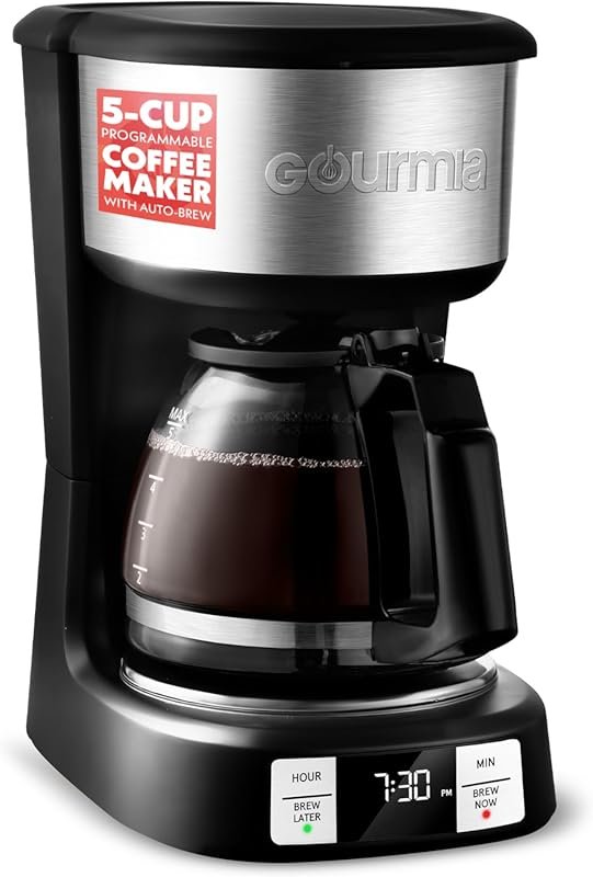 Gourmia 5 Cup Drip Coffee Maker with One-Touch Brew, Pause & Serve, 4-