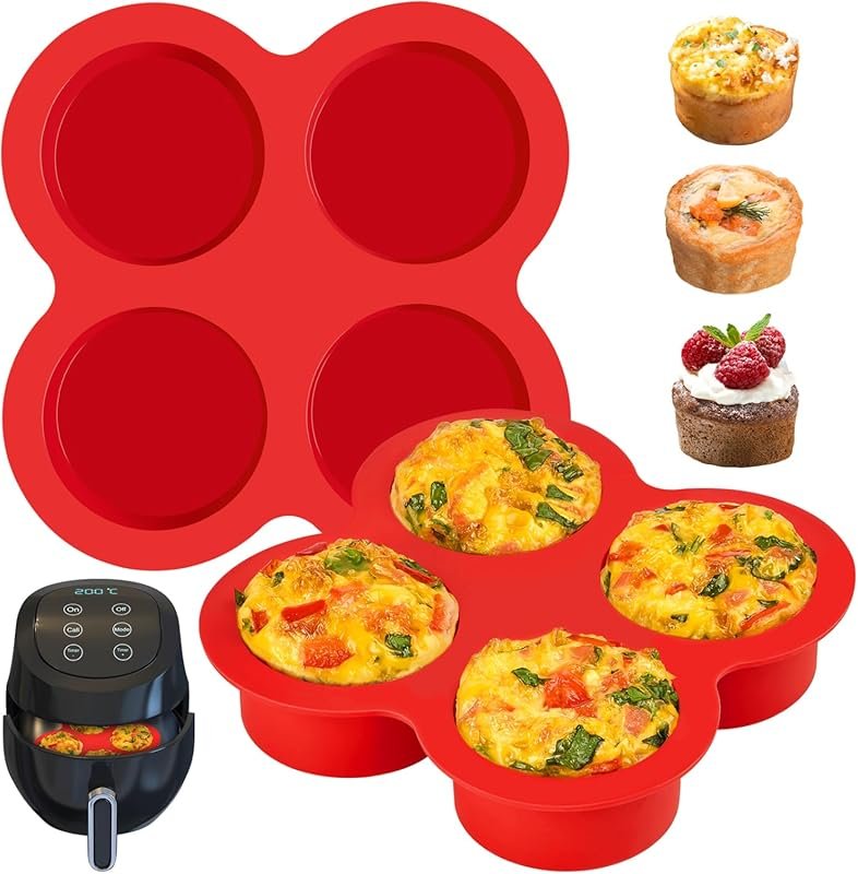 JOERSH 4-Cup Nonstick Silicone Air Fryer Egg Mold for Egg Bites, Cupca
