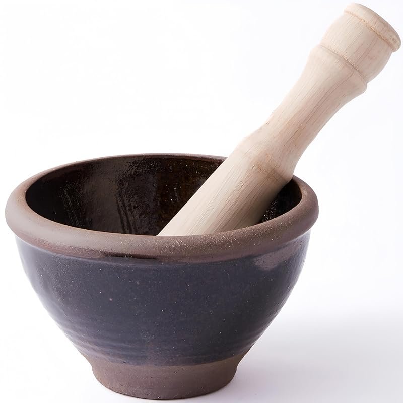 Small Thai Clay Mortar with Wooden Pestle for Papaya Salad & Curry Pas