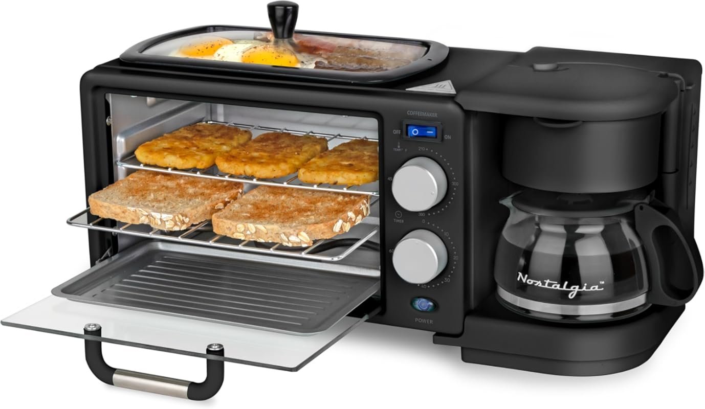 Nostalgia 3-in-1 Retro Breakfast Station with 5-Cup Coffee Maker, Non-