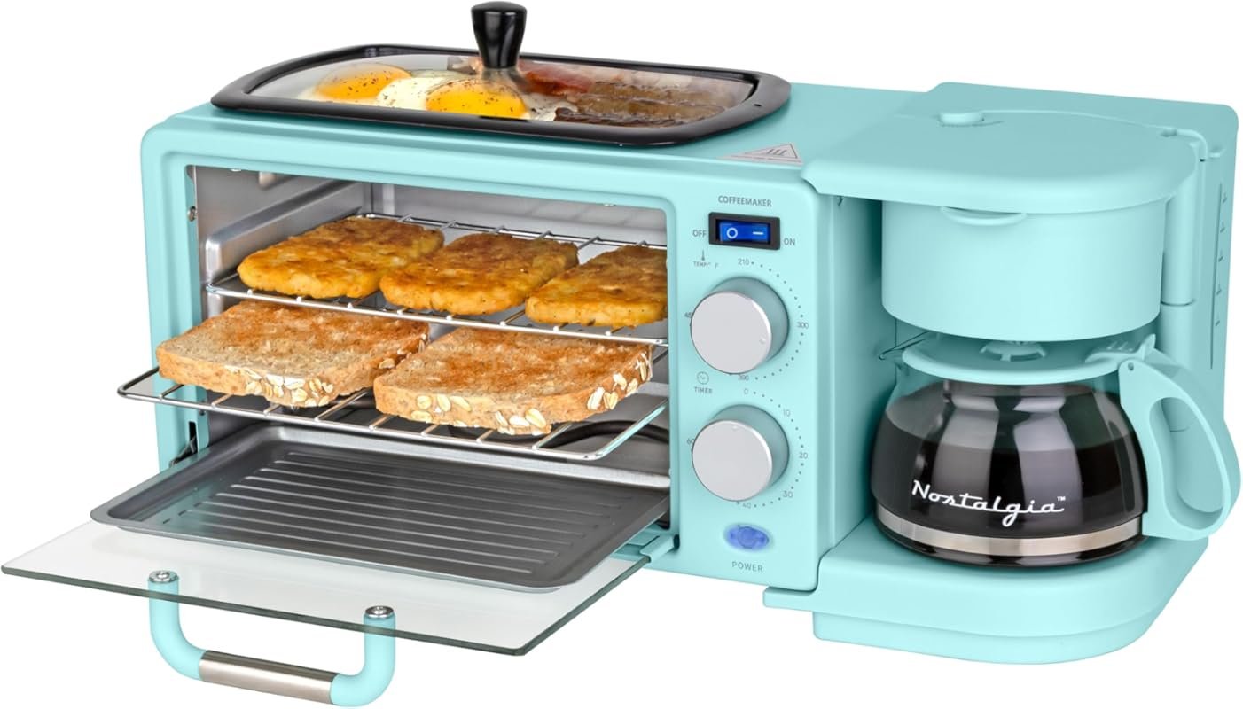 Nostalgia 3-in-1 Retro Breakfast Station with 5-Cup Coffee Maker, Non-
