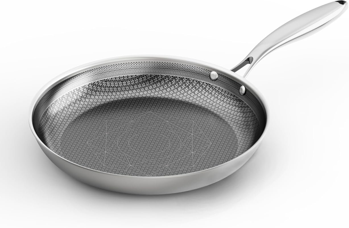 COOKER KING 8-Inch Hybrid Nonstick Stainless Steel Pan, 3-Ply Clad, In